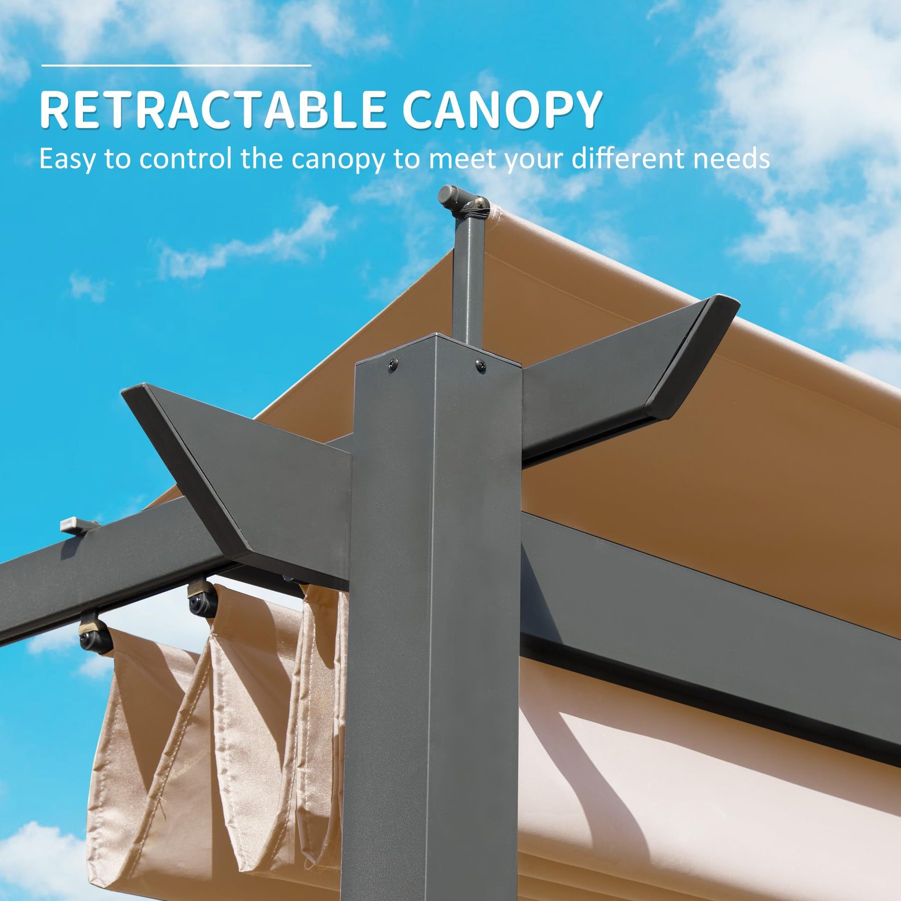 11 X 16 Ft Outdoor Living Outdoor Retractable Pergola With Weather Resistant Canopy Aluminum Garden Pergola Patio Grill Gazebo For Courtyard Khaki Khaki Rectangular Manual Uv Resistant Aluminum