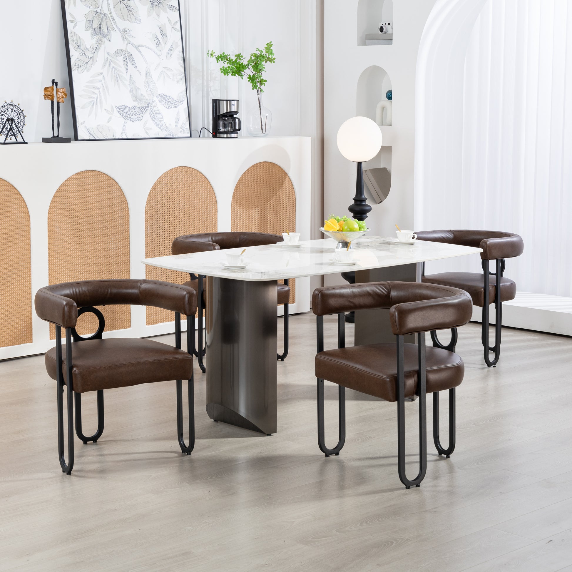 Coolmore Contemporary Designed Pu Fabric Upholstered Accent Dining Chair Barrel Side Chairs Kitchen Armchair For Living Room Set Of 2 Dark Brown Pu Dark Brown Dining Room Foam Pu Leather