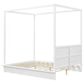 Full Size Wood Led Canopy Bed ,Canopy Platform Bed With Support Slats, No Box Spring Needed, White Full White Plywood