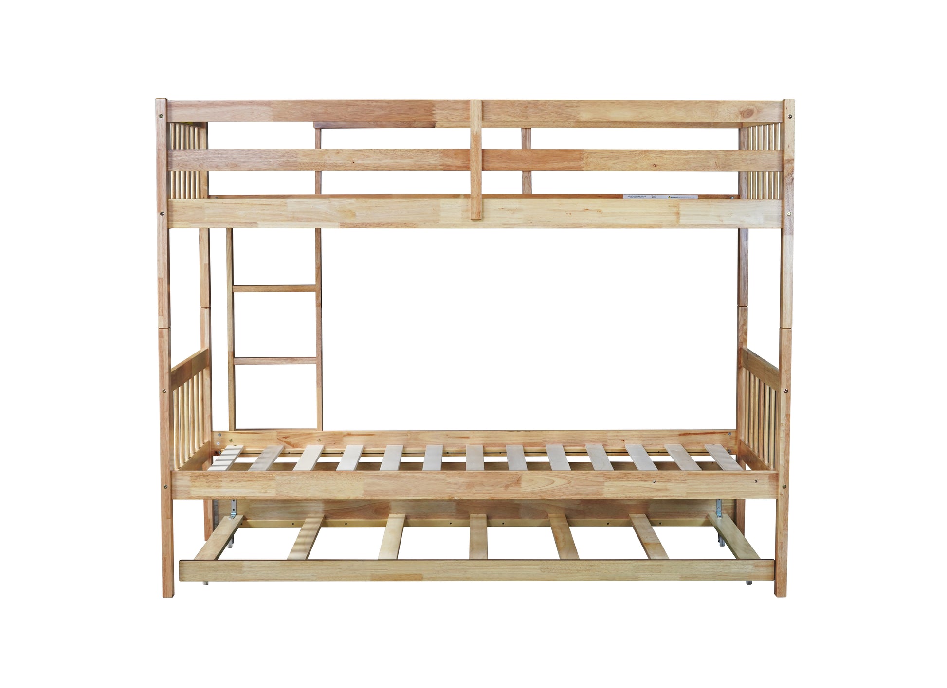 Twin Over Twin Rubber Wood Bunk Bed With Trundle, Convertible Into 2 Twin Size Beds, Twin Size Bunk Bed With Ladder And Safety Guardrails,Natural Twin Natural Rubber Wood