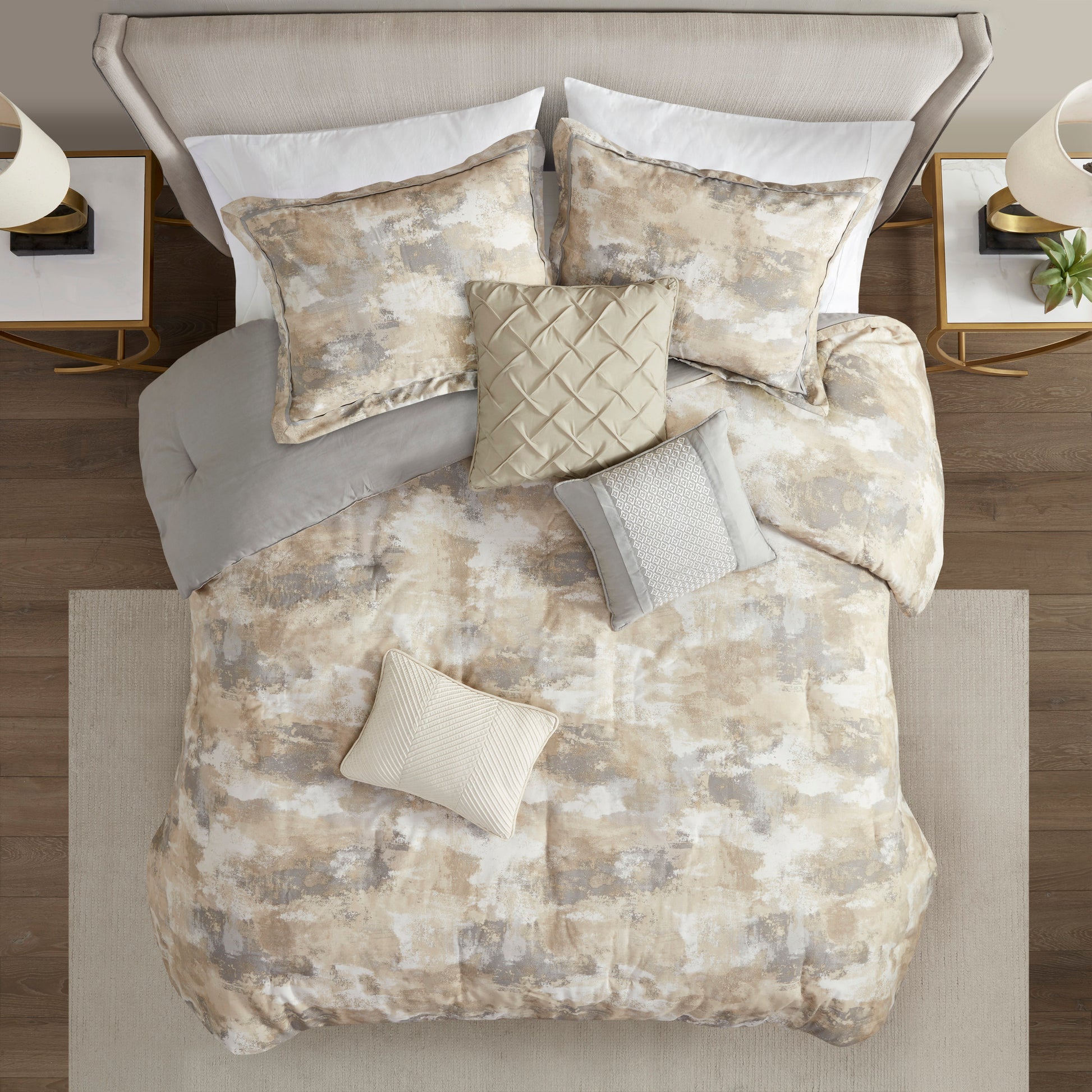 7 Piece Textured Cotton Blend Comforter Set Gray Cal King California King Multicolor Polyester