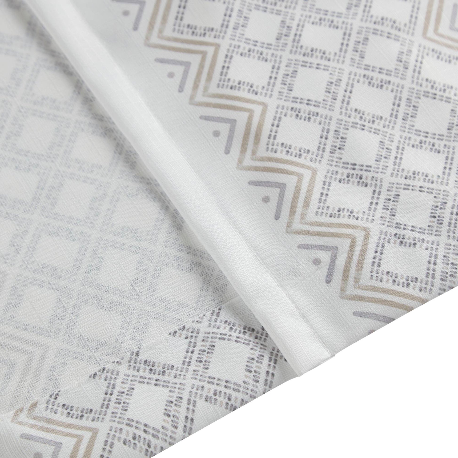 2Pk Poly Printed Curtain Panel With Tufted Stripe White Taupe 2 Pk 50X95" Multicolor Polyester