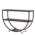 Rustic Industrial Design Demilune Shape Textured Metal Distressed Wood Console Table Dark Brown Dark Brown Mdf
