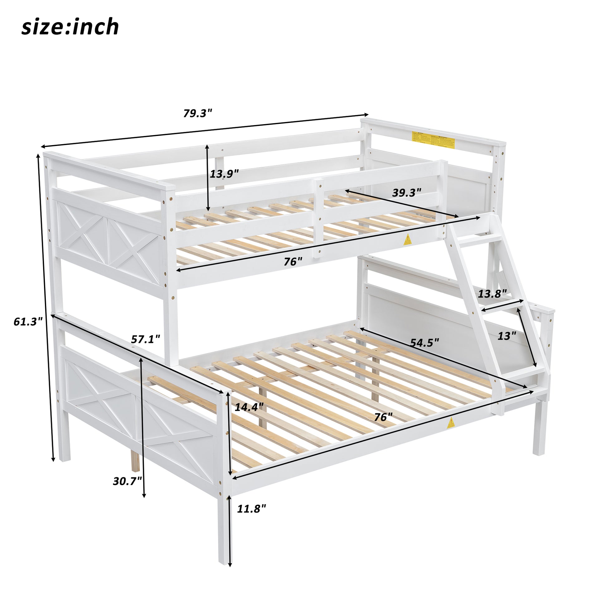 Twin Over Full Bunk Bed With Ladder, Safety Guardrail, Perfect For Bedroom, White Box Spring Not Required Twin White Wood Bedroom Bunk Pine