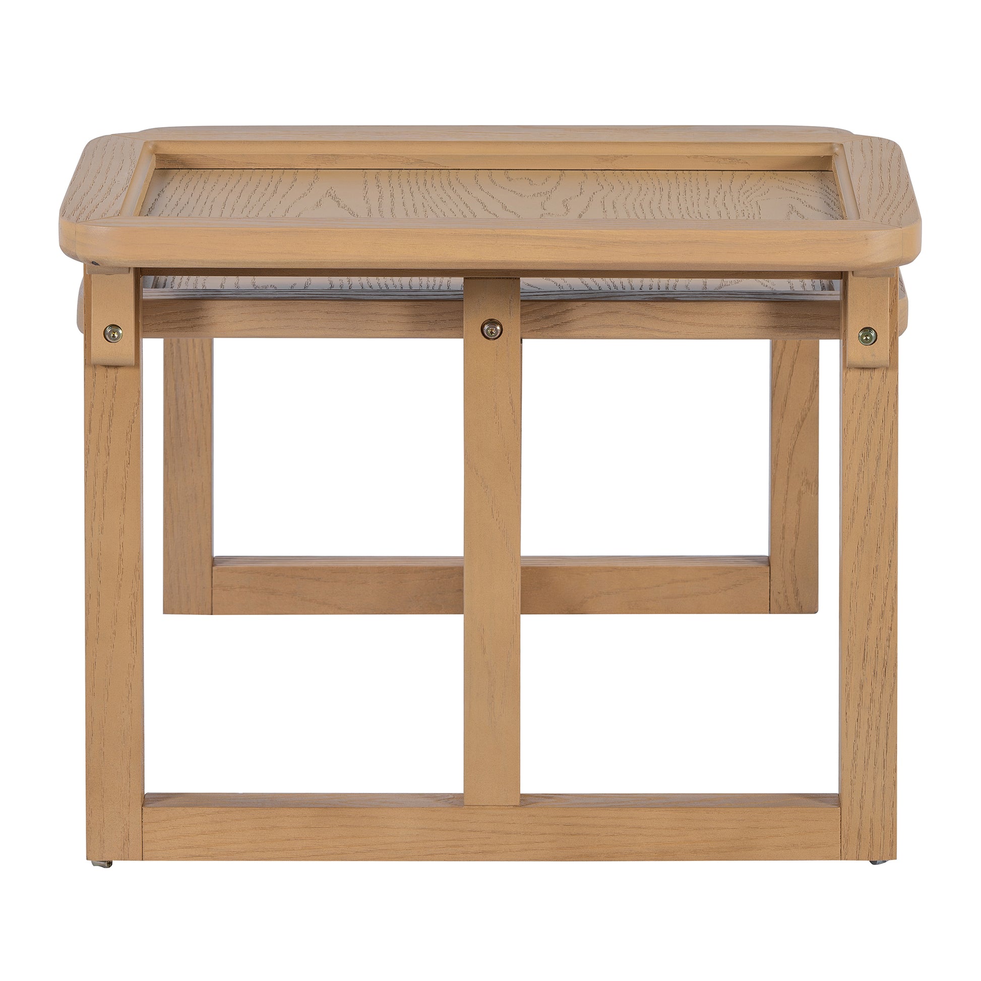 Modern 2 Piece Nesting Rattan Wood Mdf Coffee Table Set In Natural Natural Rubber Wood