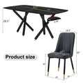 1 Table And 8 Chairs Set.A Rectangular Dining Table With A Imitation Marble Black Table Top And Black Metal Legs.Paired With 8 Chairs With Pu Leather Seat Cushion And Black Metal Legs.F 1538,C 007 Black Glass Metal