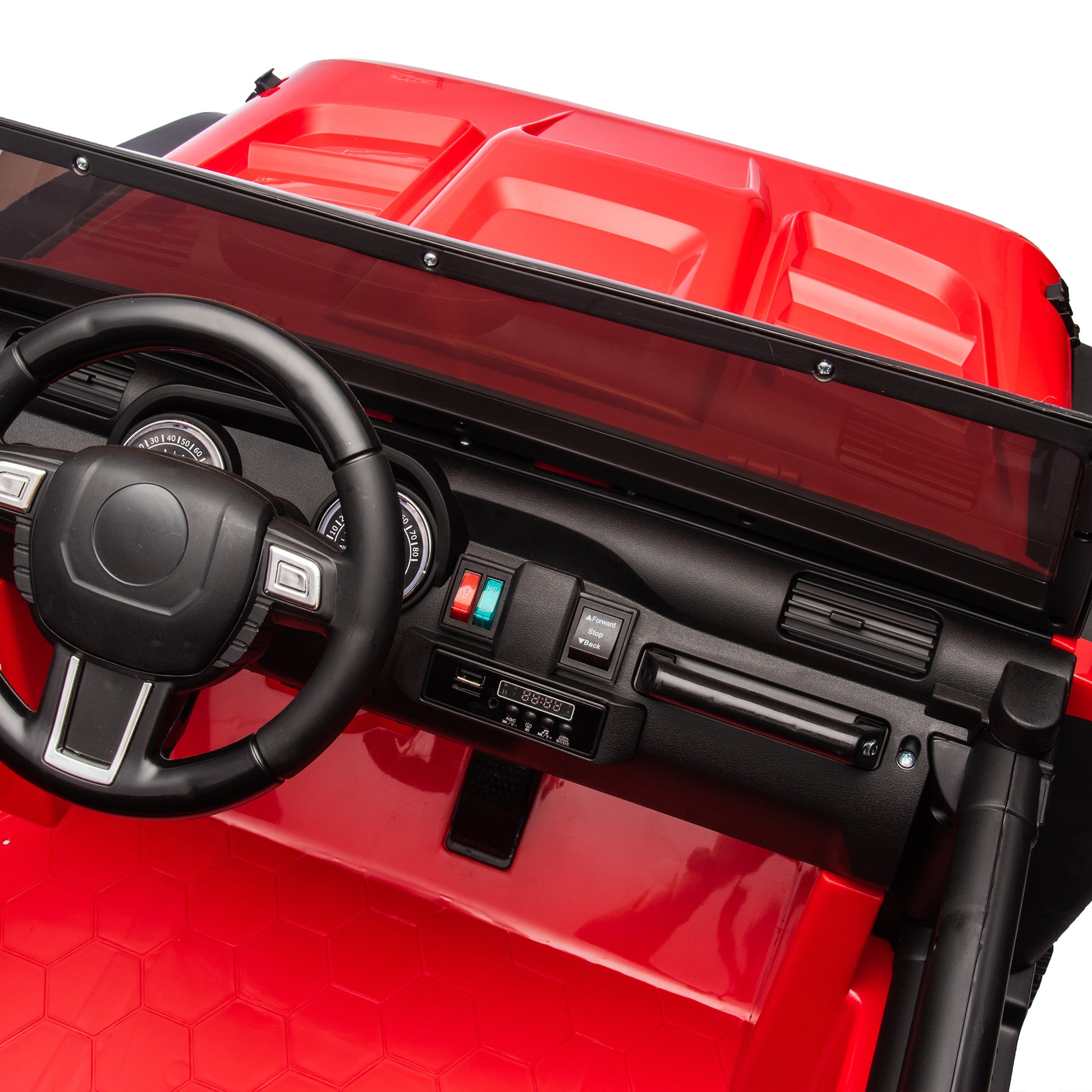 24V Two Seater Kids Ride On Truck Car W Parents Control,200W*2,Seat Width 20.28In,Four Wheel Suspension,Led Lights,Music,Mp3,Bluetooth,Two Independent Seat Belts,Suitable For Off Road For Kids Aged 3 Red 100 149 Lbs Polypropylene