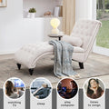 Upholstered Chaise Lounge With Solid Wood Legs, Support Pillow For Bedroom, Living Room, Office Beige Wood Fabric