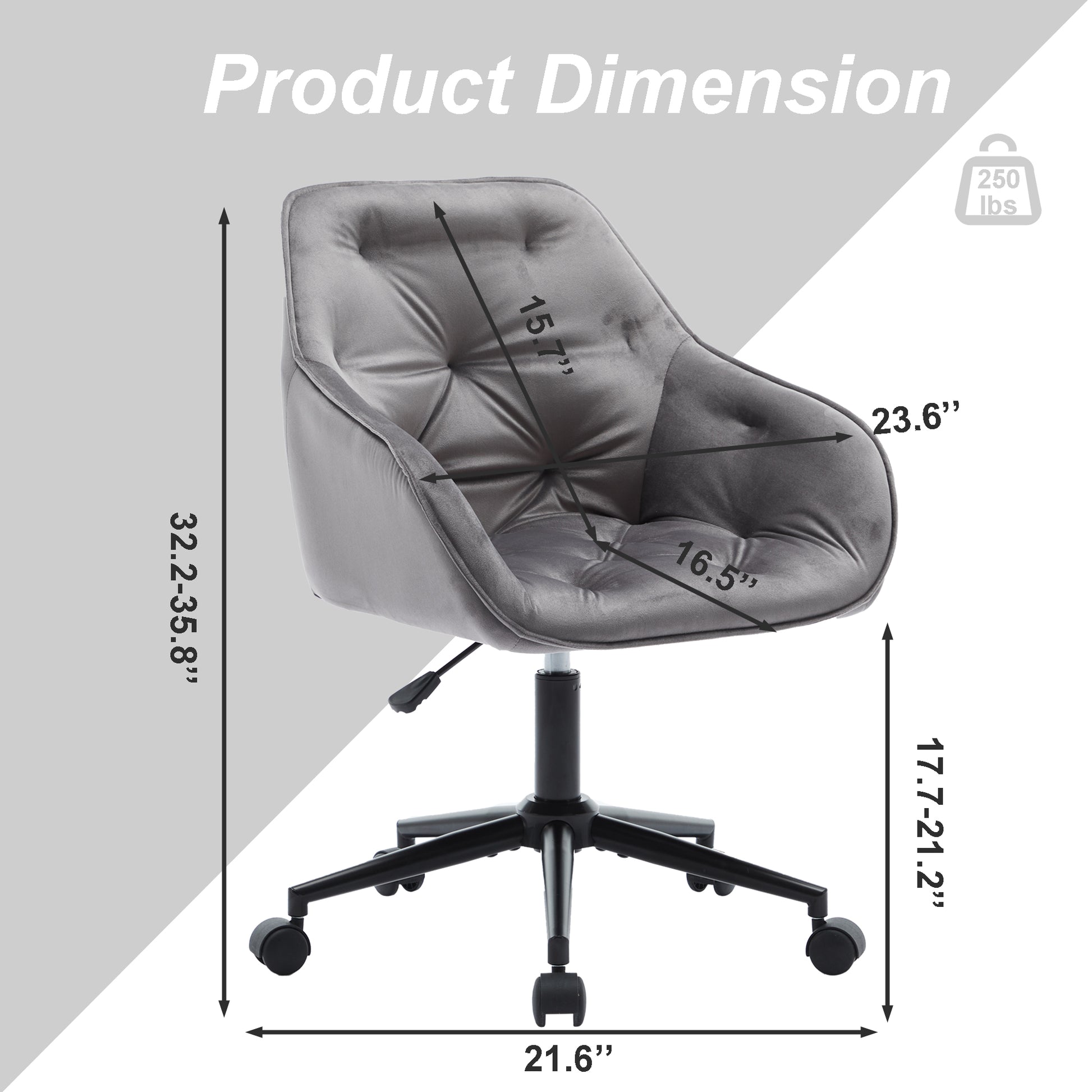 Elegent Velvet Office Chair With Wheels, Makeup Vanity Chair Height Adjustable For Teens Women Girls, Comfy Swivel Modern Leisure Armchair For Home Office, Bedroom, Study And Vanity. Gray Gray Primary Living Space Luxury,Modern Foam Iron