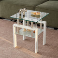 White Tempered Clear Glass End Table, 2 Layers Small Table With Storage, Living Room Side Table Clear Tempered Glass