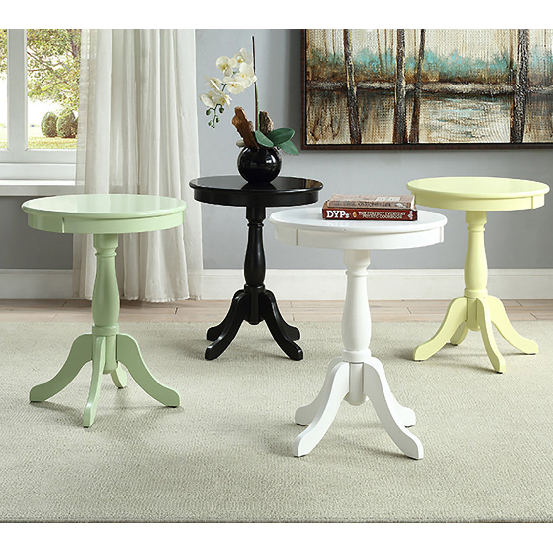 Black Side Table With Turned Pedestal Black Primary Living Space Traditional Round Wood