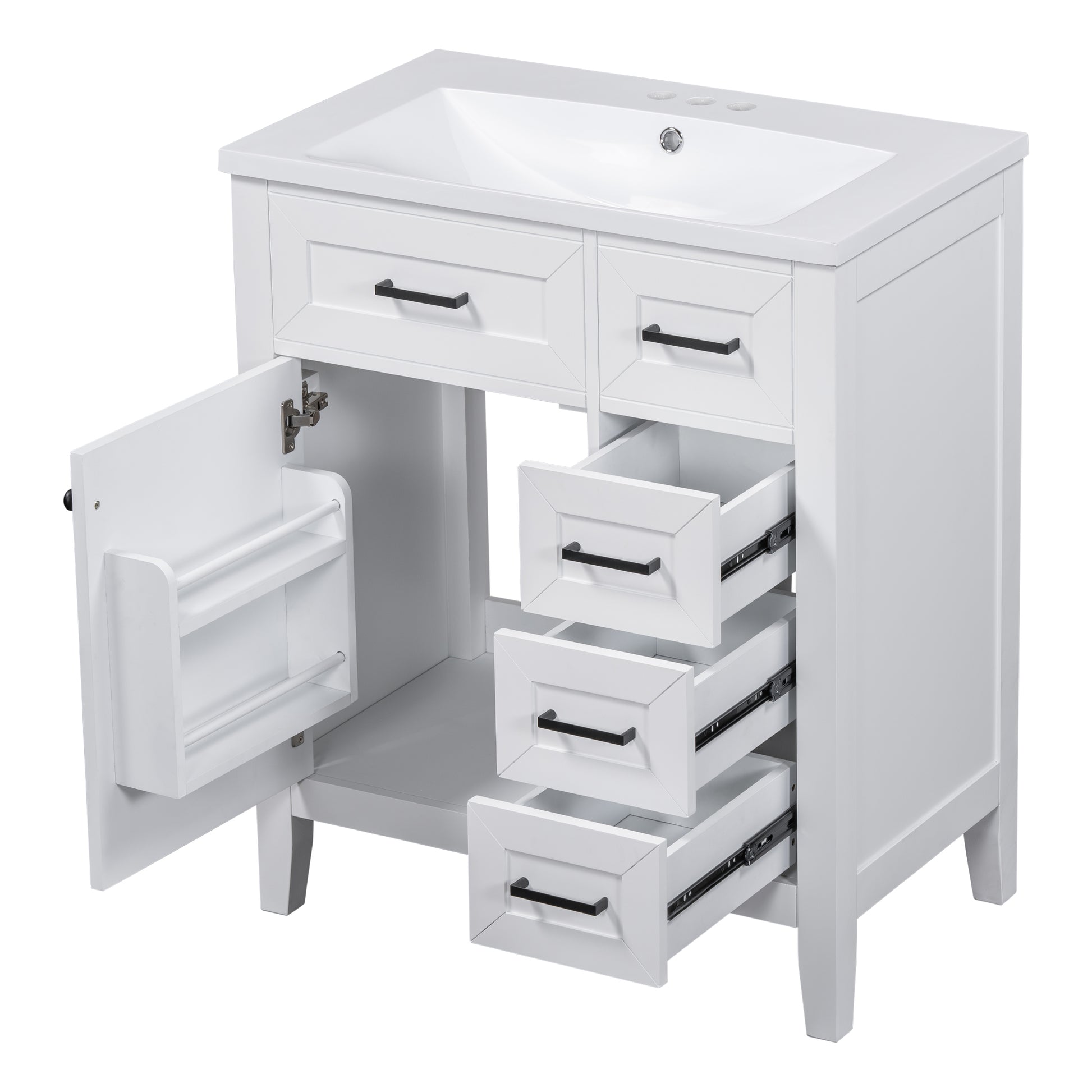 30" Bathroom Vanity With Sink Combo, White Bathroom Cabinet With Drawers, Solid Frame And Mdf Board Old Sku:N725S999222K White Solid Wood Mdf