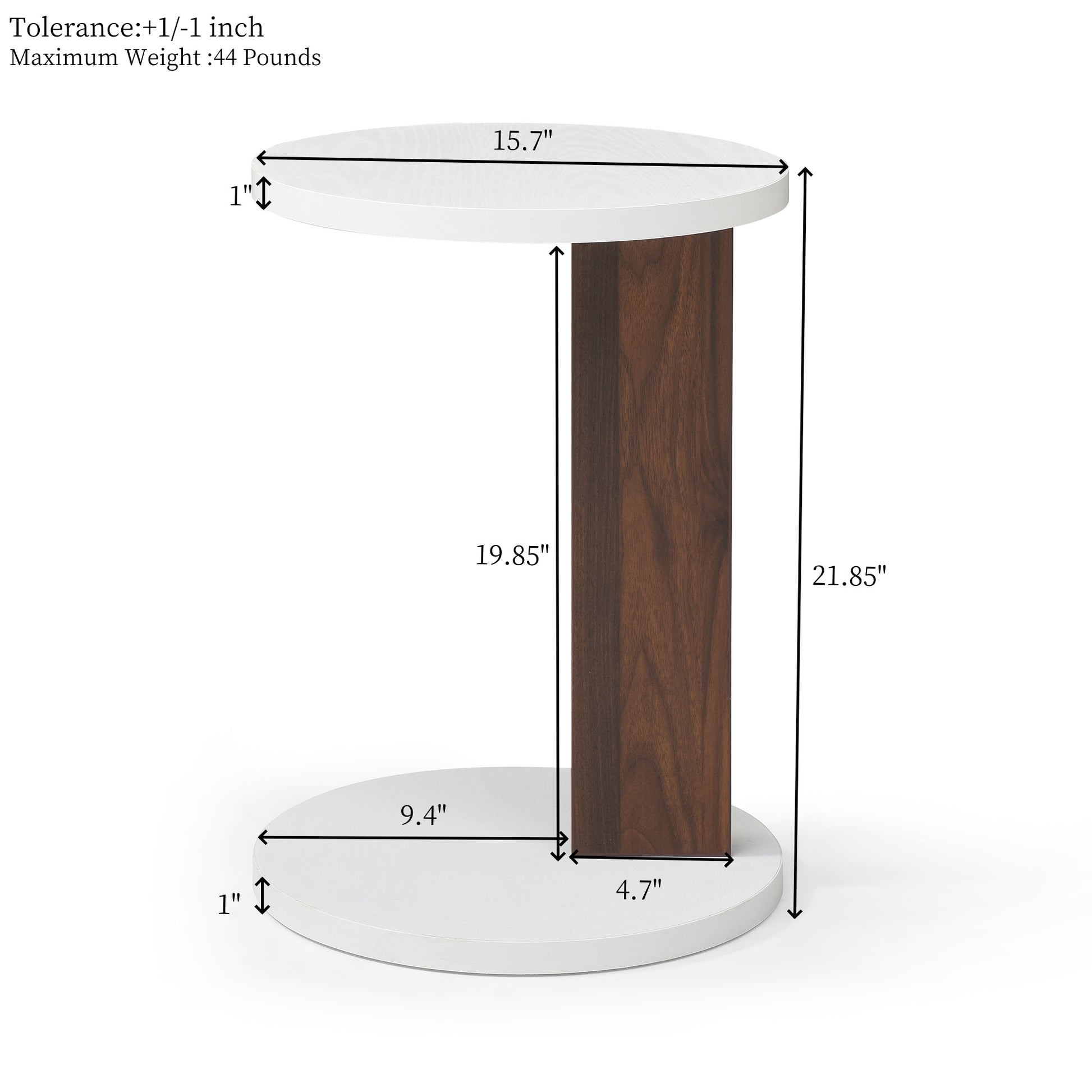 C Shaped End Table, Small Side Table For Couch, Sofa Table With Wood Frame For Living Room, Bedroom, Bedside, Rustic White And Walnut White Walnut Primary Living Space Coffee & End Tables Mdf
