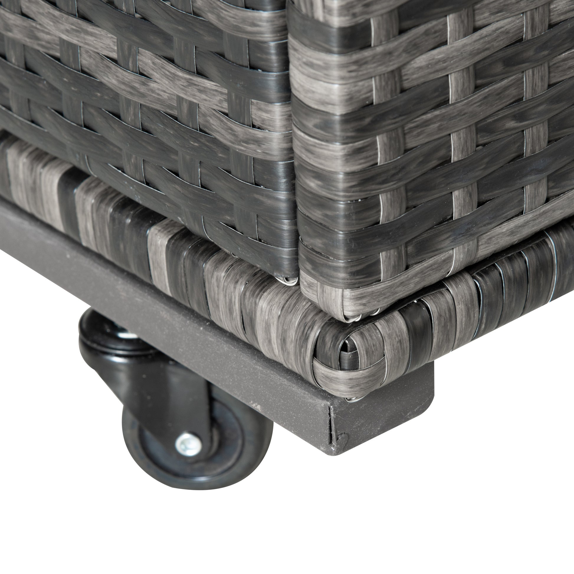 Outsunny Wicker Patio Poolside Float Storage Basket, Pe Rattan Outdoor Pool Caddy With Rolling Wheels For Floaties, Noodles, Life Vests, Beach Balls, Toys, Grey Gray Steel