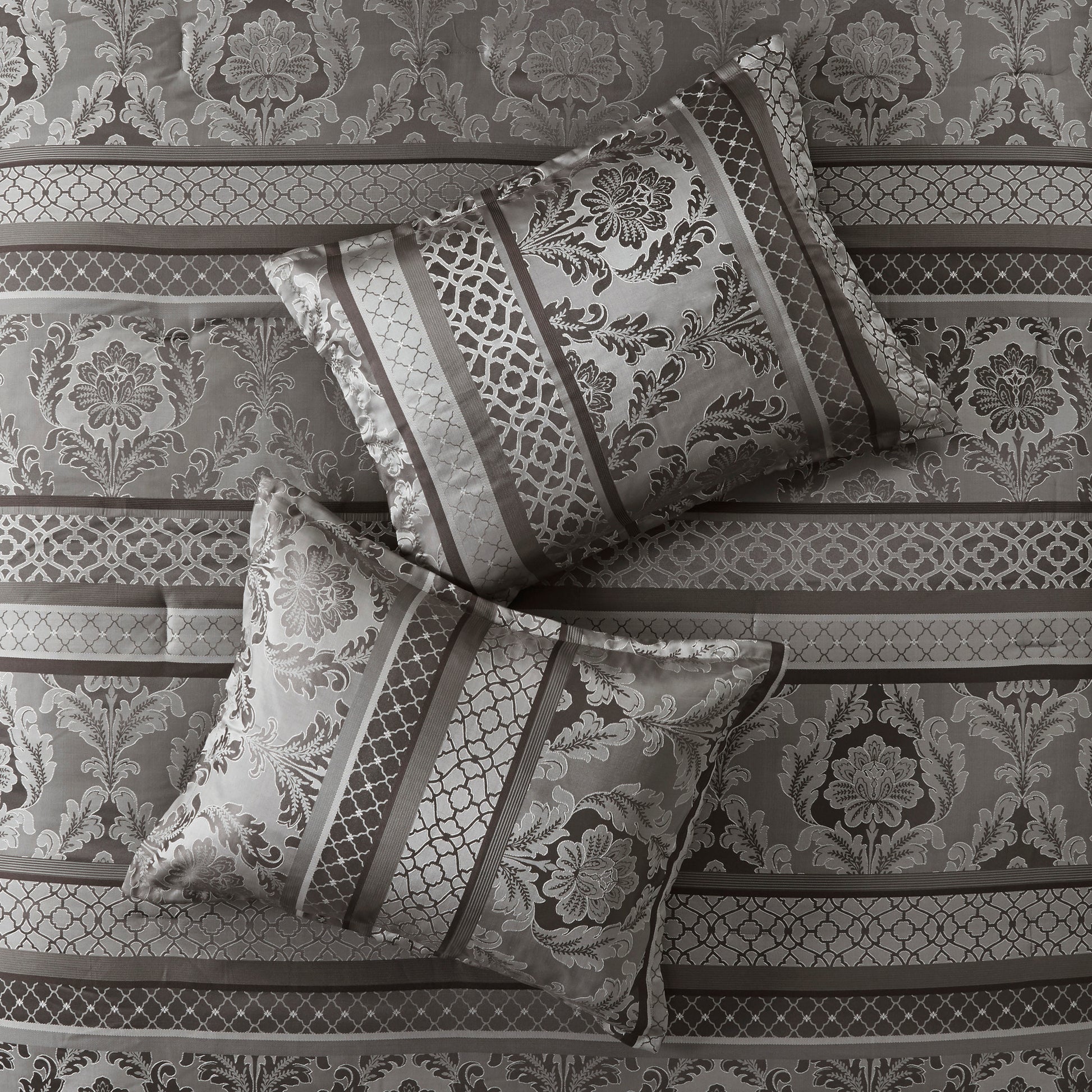 7 Piece Jacquard Comforter Set Grey Cal King California King Grey Polyester