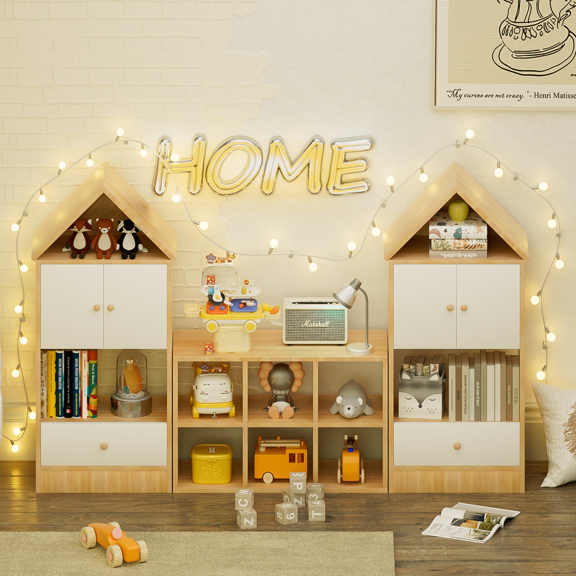 Versatile Children'S Bookshelf With House Shaped Design, Multi Functional Storage For Books And Toys, Adjustable Placement, Durable Kids Organizer For Playroom Or Bedroom Easy Assembly & Safe For