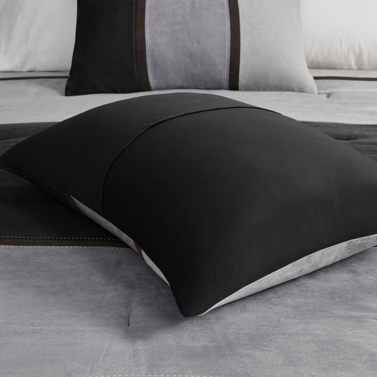 7 Piece Faux Suede Comforter Set Black King King Black Polyester