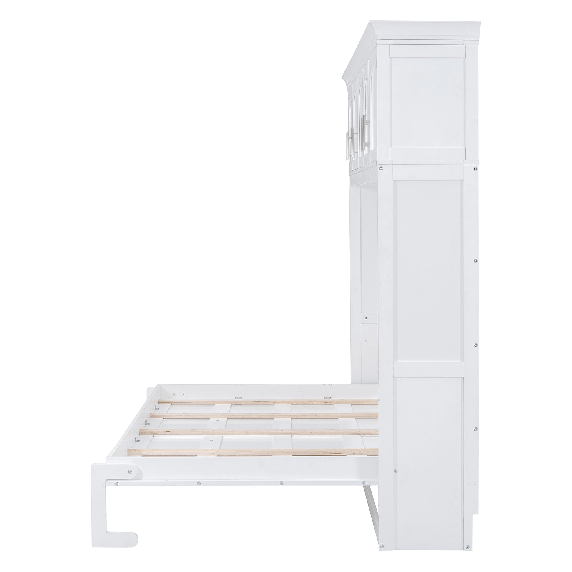 Queen Size Murphy Bed Wall Bed With Top Cabinets,White Queen White Plywood