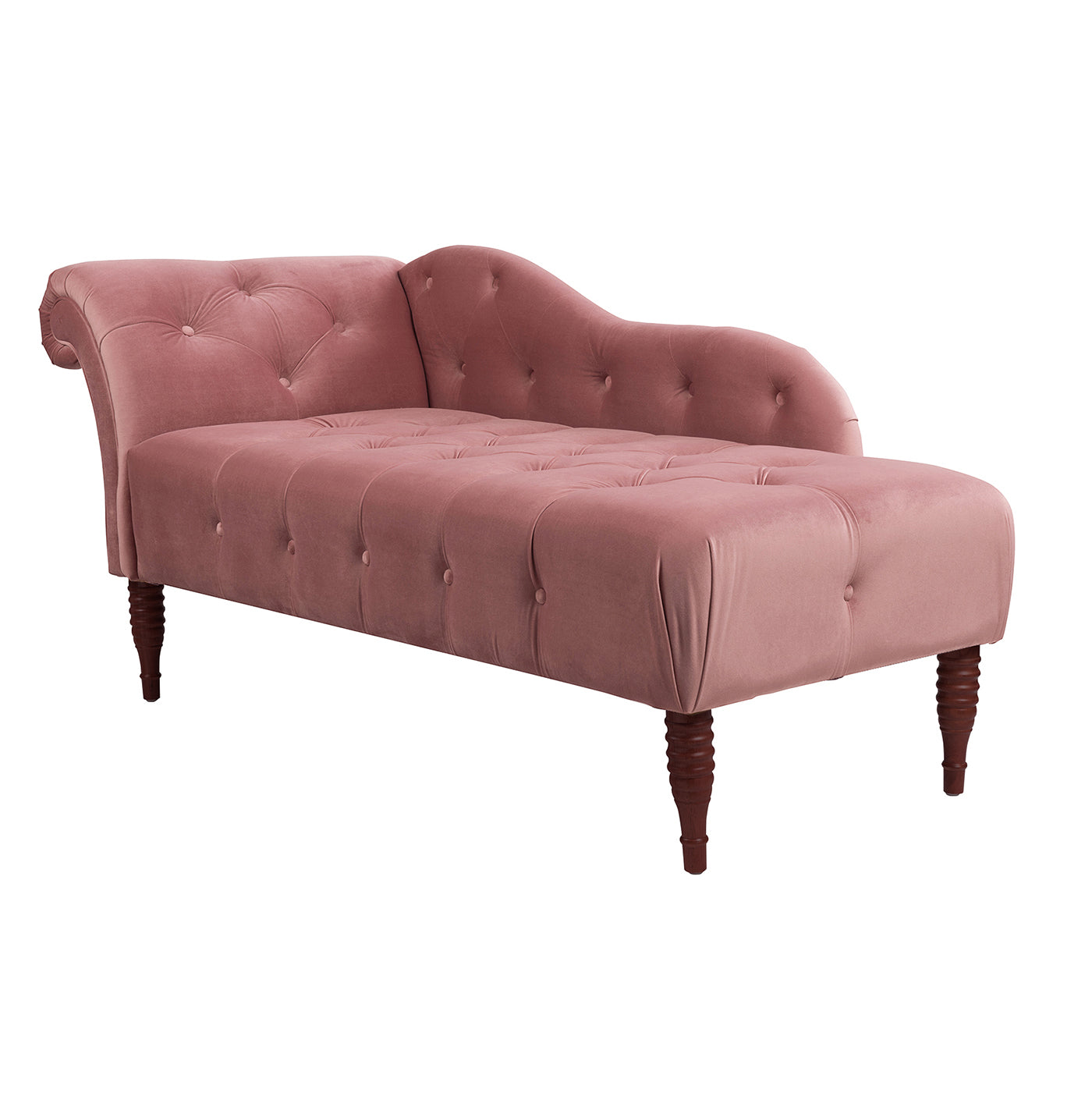 Samuel Tufted Roll Arm Chaise Lounge, Ash Rose Pink Velvet Pink Foam Velvet