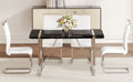 Table And Chair Set.A Rustic Industrial Rectangular Mdf Black Dining Table With Mdf Desktop And Electroplated Silver Metal Legs.Paried With 4 Chairs With Pu Cushion And Metal Legs. White Black Seats 4 Mdf Metal