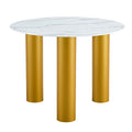 Table And Chair Set, Round Table With White Marble Pattern, Gold Mdf Table Legs, Soft And Comfortable Dining Chair, Suitable For Kitchen And Living Room White Mdf