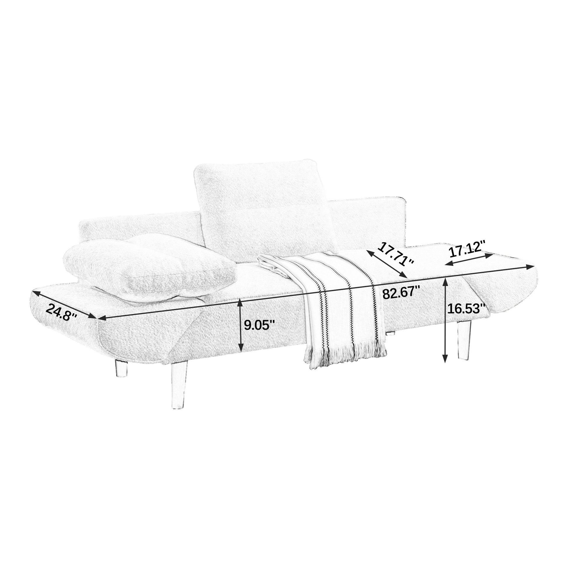 Convertible Futon Sofa Bed, Comfy Loveseat Sleeper Sofa With Adjustable Armrest, Strengthen Wood, Thick Padded Cushion, Small 2 Seater Couch For Living Room, Bedroom, Grey Grey Foam 2 Seat