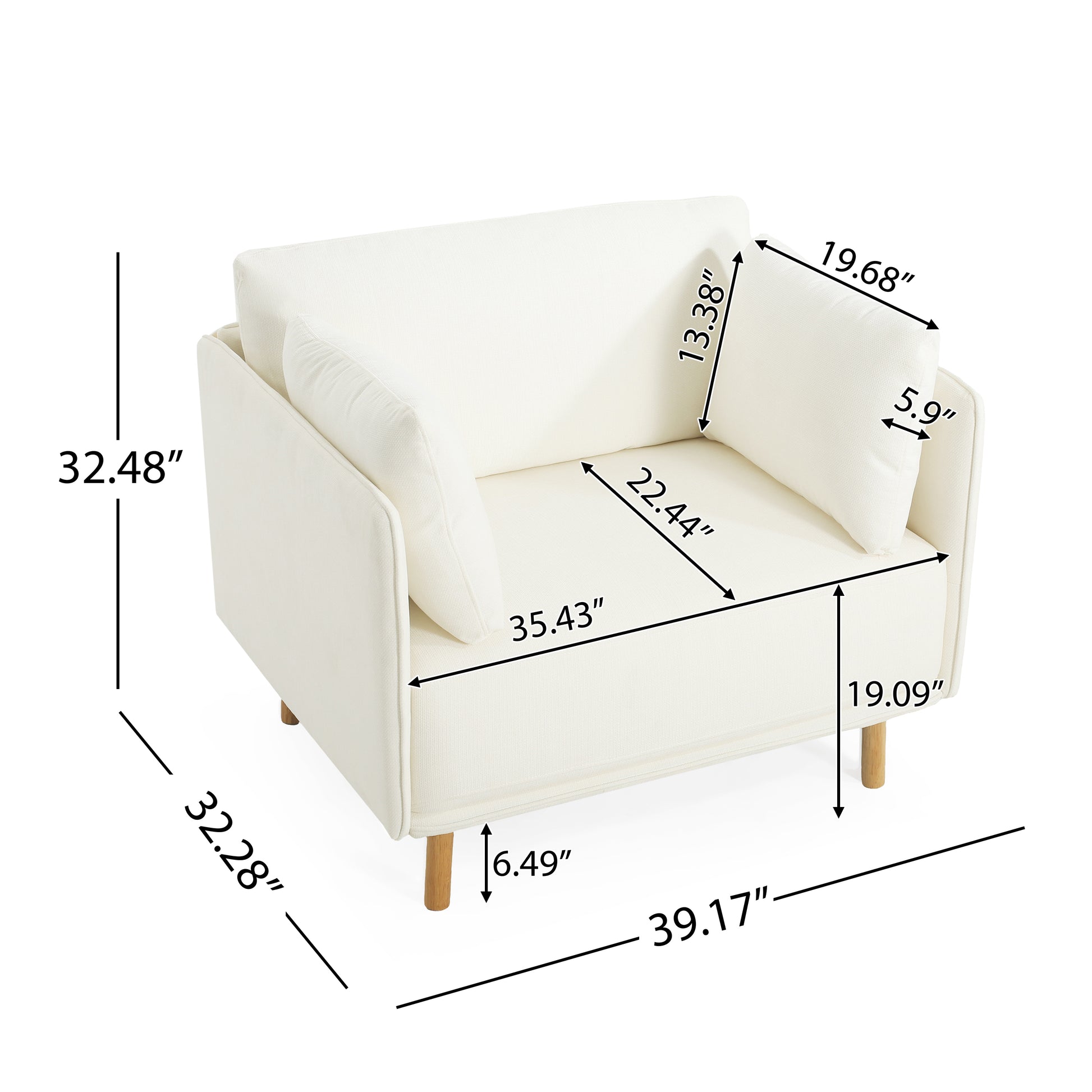 39" Modern Upholstered Accent Chair With Soft Cushions, Sleek Armrest Design And Sturdy Wooden Legs, Cozy Seating For Living Room, Bedroom, Or Office Lounge White Metal,Polyester,Solid Wood Mdf