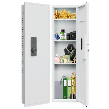 Didital Touch Panel In Wall Safe,Hidden Wall Safe For Rifles And Pistols With Adjustable Shelves,Assembled Storege Safe For Firearm And Valuables White Digital White Steel