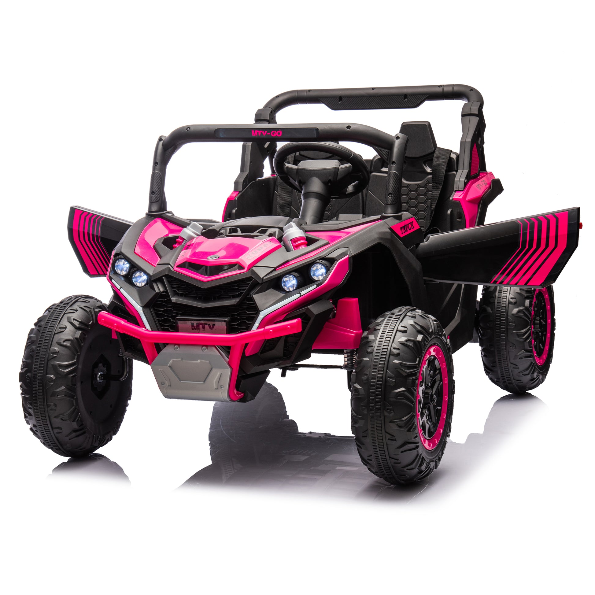 24V Two Seater Kids Ride On Utv W Parents Remote Control,Four Wheel Suspension,Slow Start,Large Wheel Design,Anti Collision Bar,Storage Space,Music,Usb,Bluetooth,Volume Control,Led Lights For Kids 3 . Pink 100 149 Lbs Polypropylene