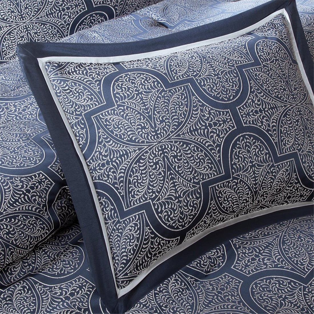 8 Piece Jacquard Comforter Set Navy Queen Queen Navy Polyester