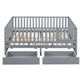 Full Size Wood Daybed With Fence Guardrails And 2 Drawers, Split Into Independent Floor Bed & Daybed, Gray Old Sku :Lp000882Aae Full Gray Solid Wood Mdf