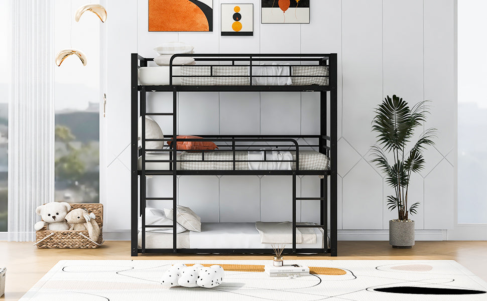 Metal Twin Size Triple Bunk Bed, Black Old Sku: Sm000230Aab 1 Box Spring Not Required Twin Black Metal Bedroom Metal