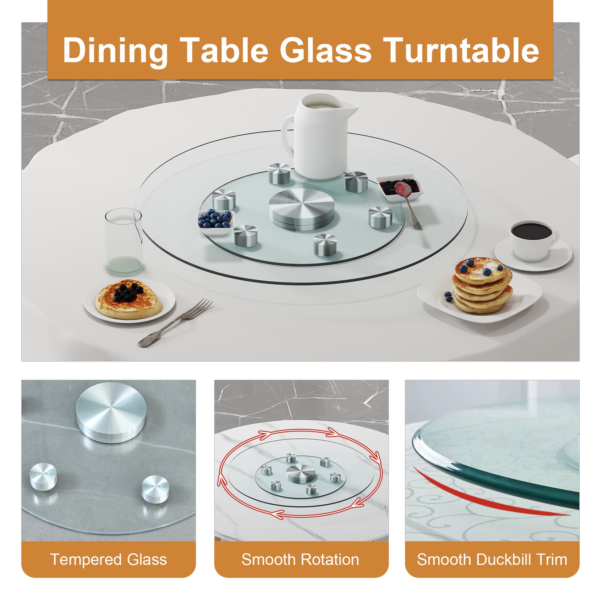 Double Layer Rotatable Round Glass.The Rotatable Design Makes It More Convenient To Retrieve And Place Items.The Upper Glass Has A Diameter Of 24 Inches, While The Lower Glass15 Inches. Transparent Glass