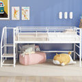 Mid Loft Bed With Storage Stairs, Twin, White Twin White Mdf Metal