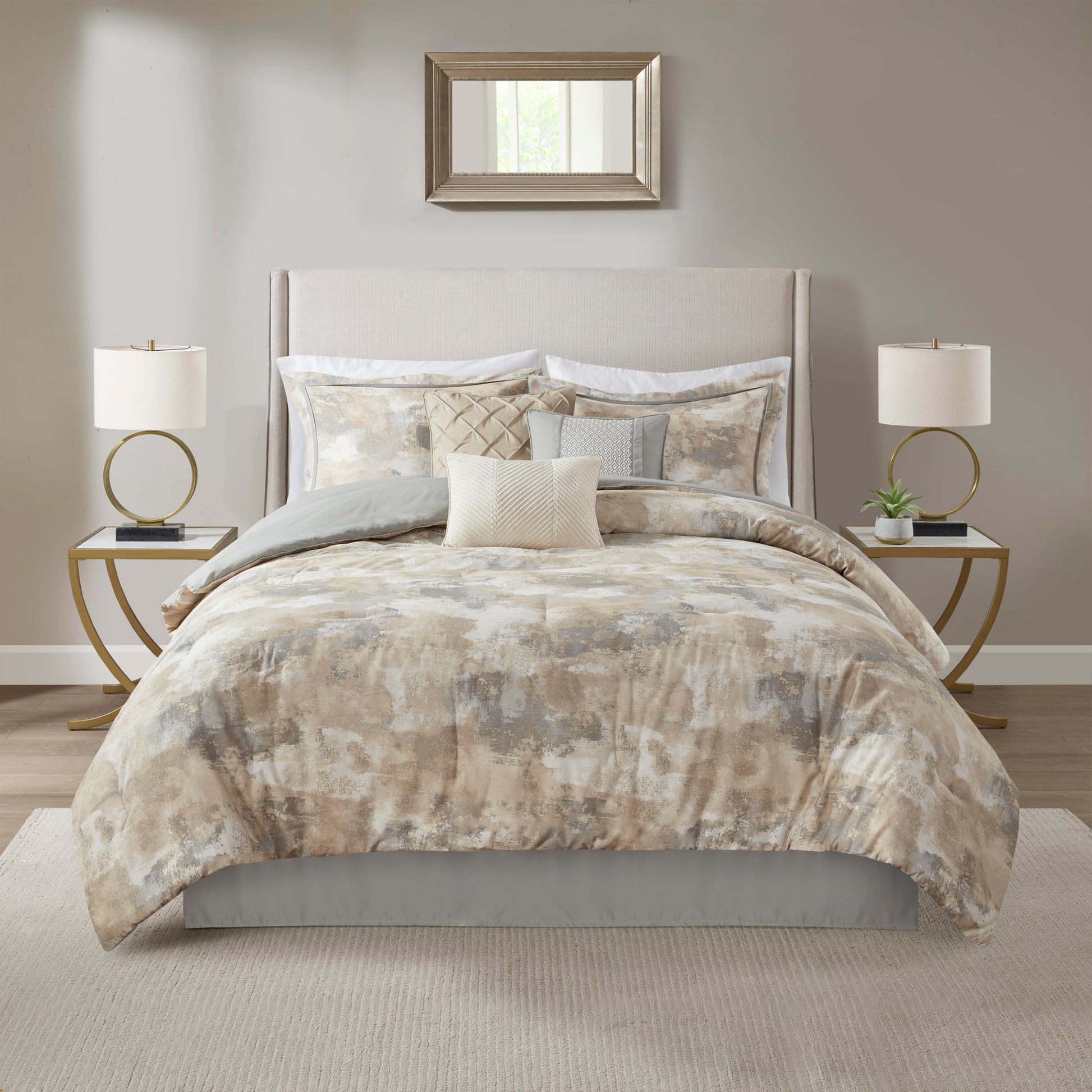 7 Piece Textured Cotton Blend Comforter Set Gray Cal King California King Multicolor Polyester