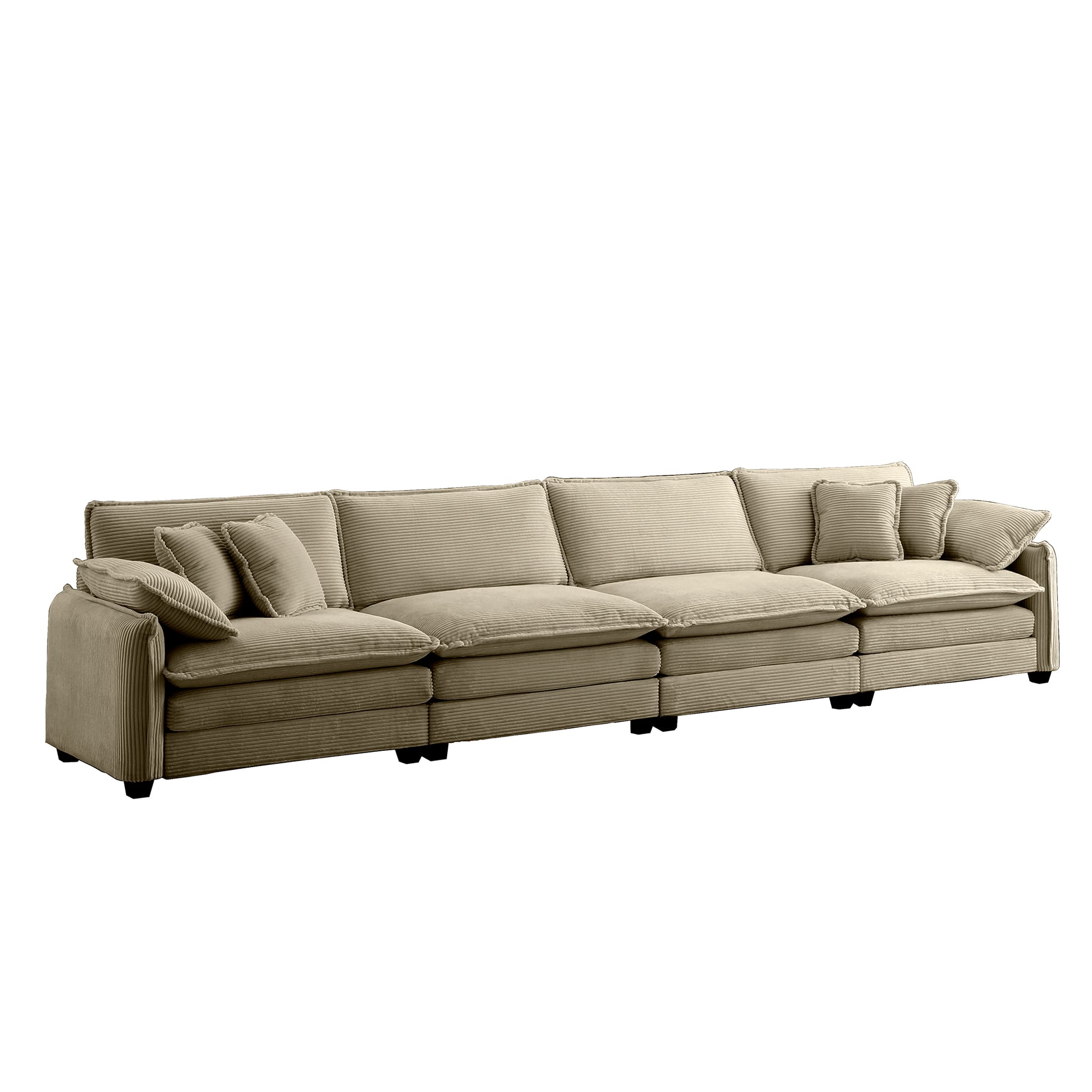 Corduroy Sofa,Modern Upholstered 4 Seater Corduroy Fabric Sofa,Office Living Room Apartment Comfortable Sofa, Easy To Assemble With 2 Arm Pillows And 4 Throw Pillows Tan Corduroy 4 Seat