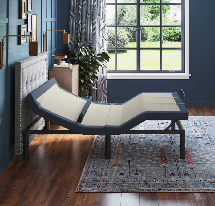 Bt6500 Queen Adjustable Bed Base With Head Foot Tilt And Lumbar Position Adjustment Box Spring Not Required Queen Blue Grey Steel