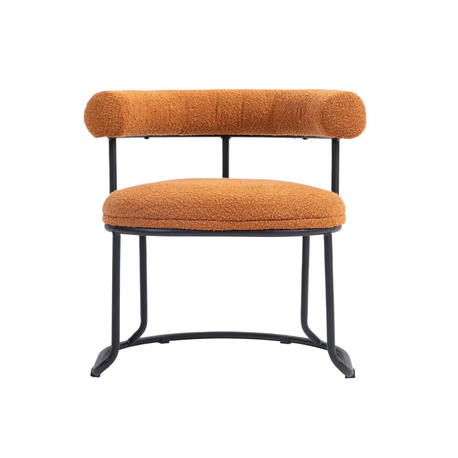 Coolmore Boucle Dining Chairs Set Of 2, Mid Century Modern Curved Backrest Chair, Round Upholstered Kitchen Chairs Orange Boucle Orange Foam Mdf Metal