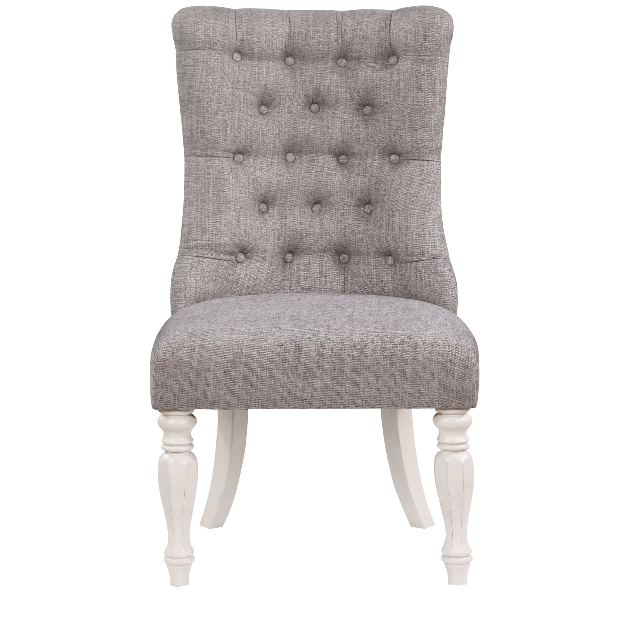 Grey And Antique White Side Chair With Tufted Back Set Of 2 Solid Grey White Dining Room Side Chair Tufted Back Set Of 2 Wood Fabric