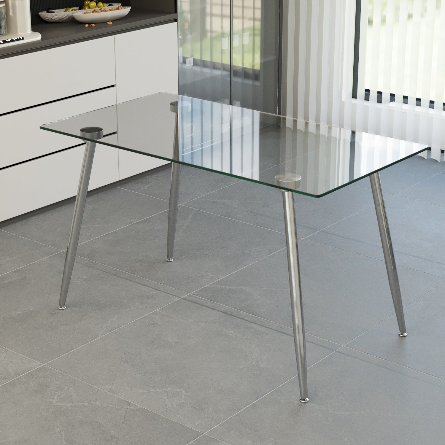 Glass Dining Table, Modern Rectangular Table With Tempered Glass Tabletop & Sliver Metal Legs, Simplistic Kitchen Table, 51 X 27.5 X 29.5 Inch, Versatile Table For Home Office Transparent Glass