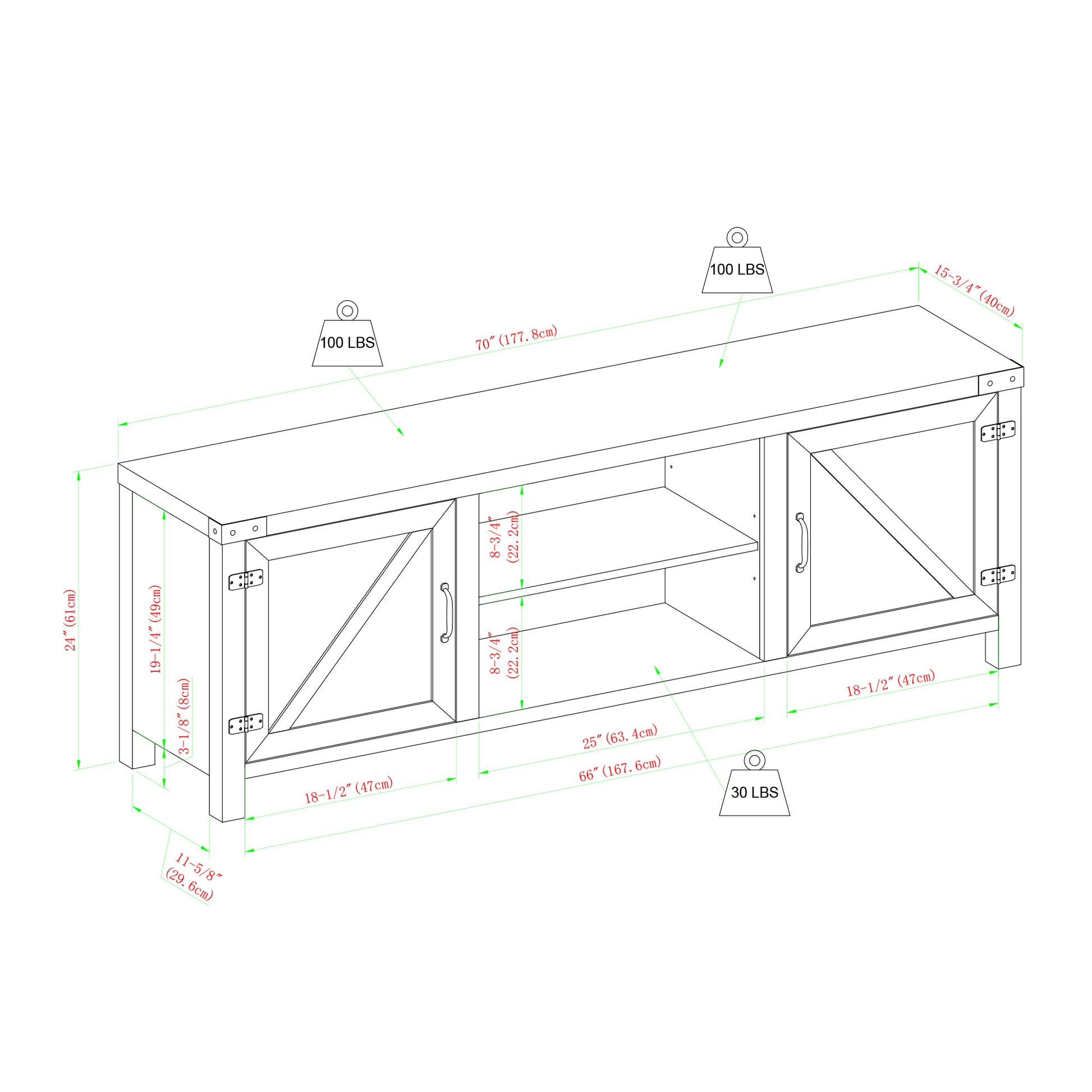 Rustic Farmhouse Double Barn Door 70" Tv Stand For 80" Tvs With Center Shelves Stone Grey Stone Gray Mdf