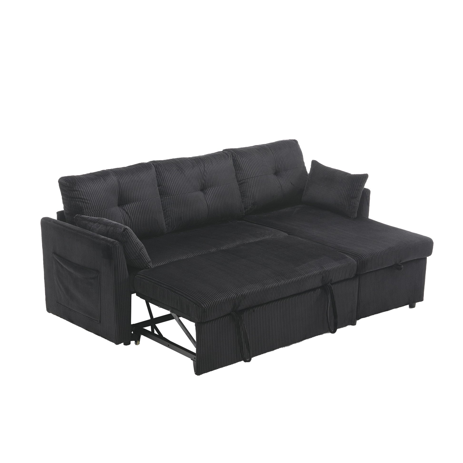 United We Win Furniture, Modular L Shaped Sofa, Modular Long Sofa With Reversible Chaise Lounge, Sofa Bed, Sleeper Sofa, Modular Sofa Combination With Storage Seats. Black Velvet 3 Seat