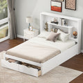 Full Size Platform Bed With Storage Headboard And 2 Drawers, White Box Spring Not Required Full White Wood Bedroom Bed Frame Solid Wood Mdf