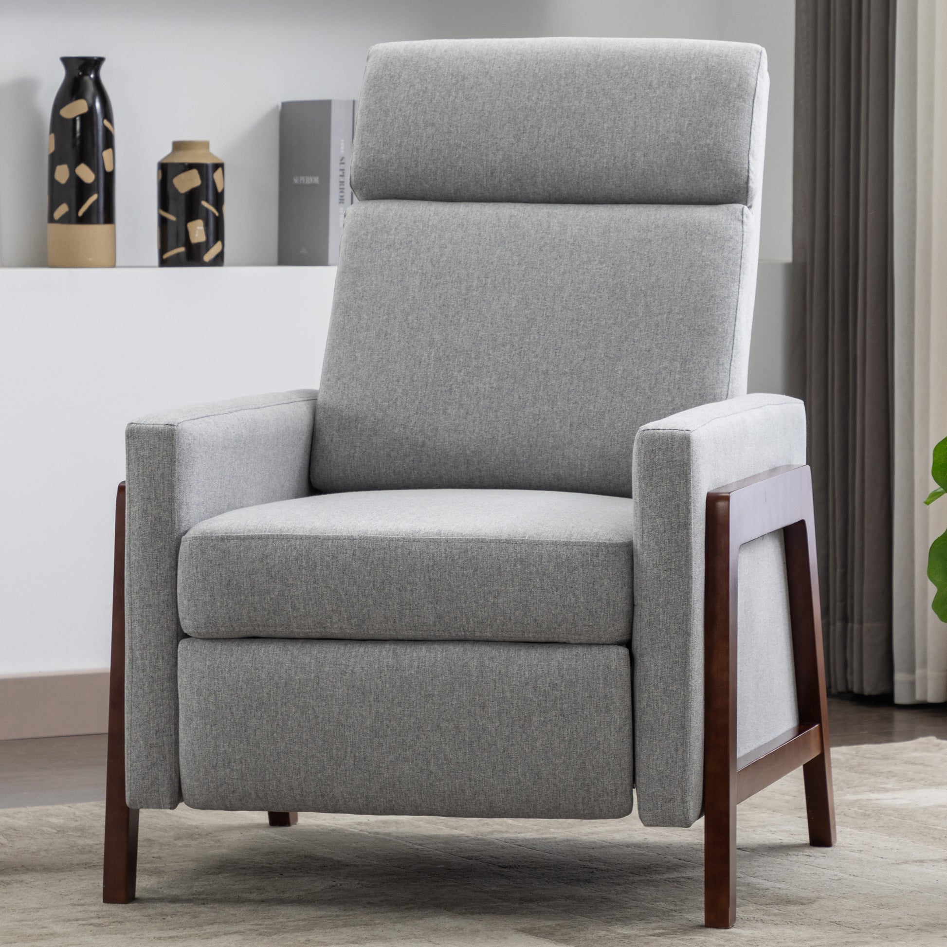 Wood Framed Upholstered Recliner Chair Adjustable Home Theater Seating With Thick Seat Cushion And Backrest Modern Living Room Recliners, Gray Old Sku:Pp289527Aae Gray Linen