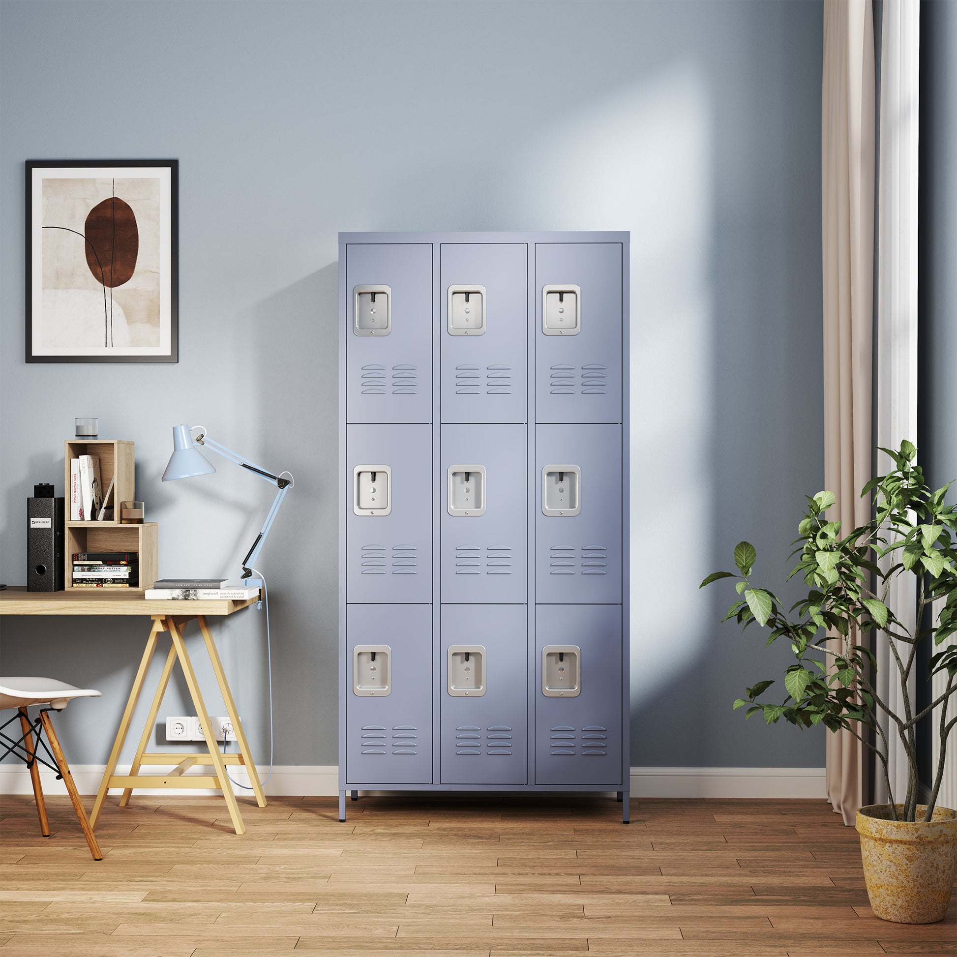 9 Door 72"H Metal Lockers With Lock For Employees,School,Office,Gym,Bedroom,Storage Locker Cabinet,Gray,Assembly Required Gray Gym Modern Metal Metal