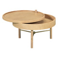 Modern Round Wood Rotating Tray Coffee Table With Storage & Metal Legs In Natural Natural Metal,Rubber Wood