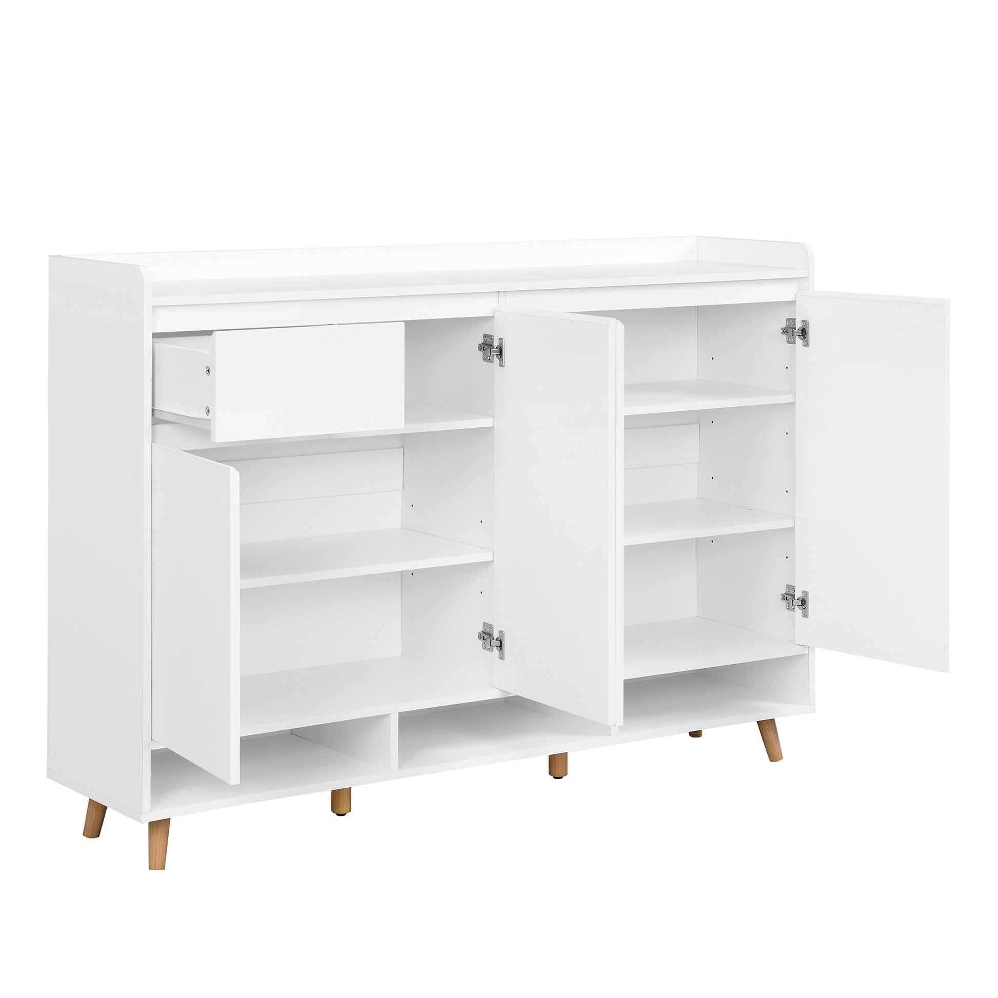 Sleek And Contemporary Shoe Cabinet With Adjustable Shelves, Minimalist Home Organizer With Solid Wood Legs, Storage Sideboard For Entryway, Living Room, White White Primary Living Space Particle Board