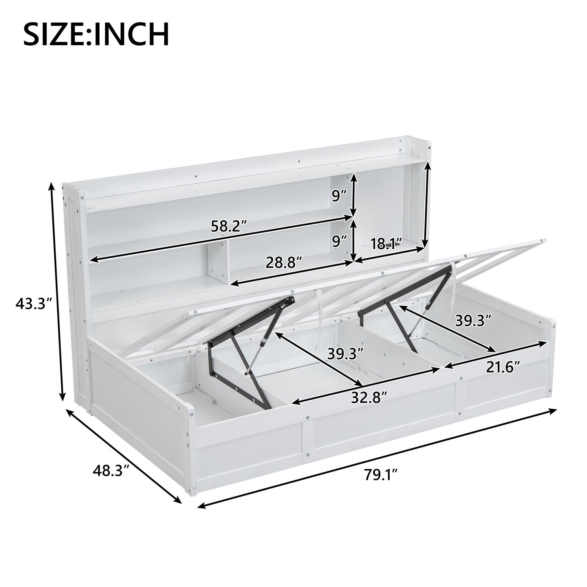 Twin Size Daybed Frame With Storage Bookcases And Underneath Storage, Usb Charging Station, White Twin White Solid Wood Mdf
