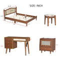 3 Pieces Bedroom Set With Queen Size Wooden Bed Frame, 1 Vintage Nightstand And 1 Makeup Vanity Set With Stool,Walnut Queen Walnut 3 Piece Set Wood
