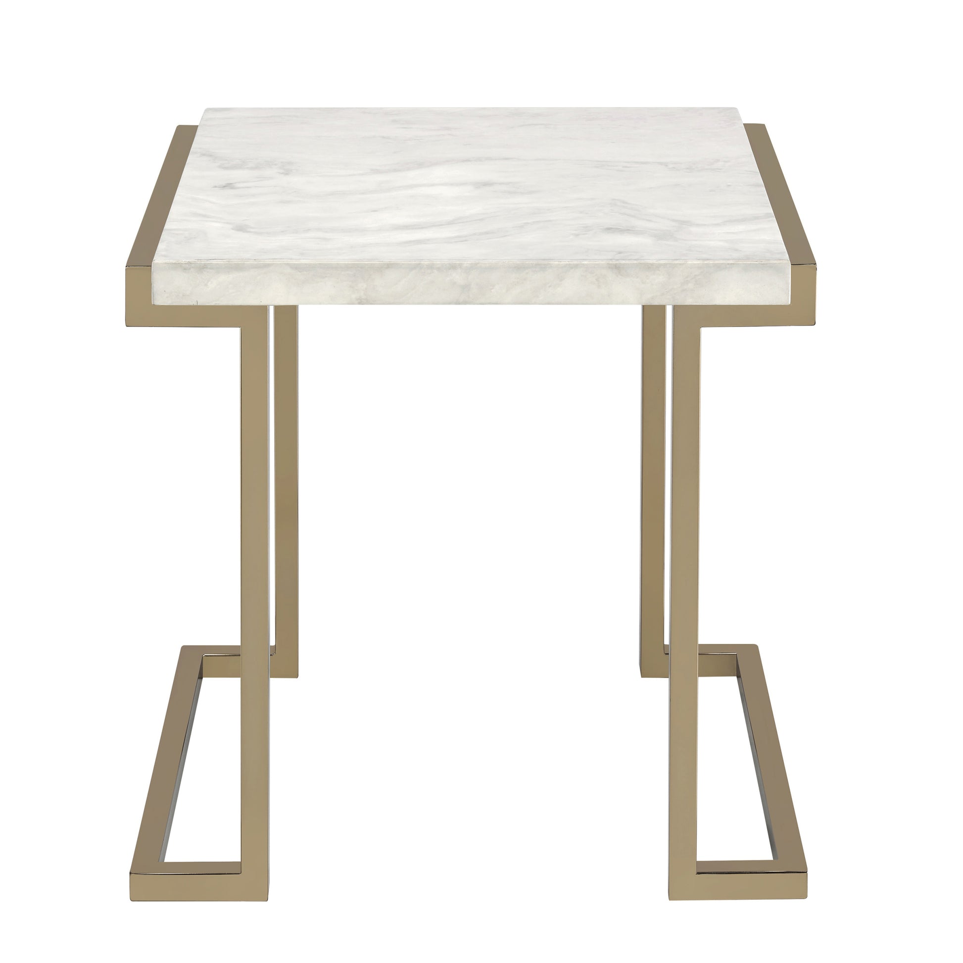 White And Champagne Sled Base End Table White Gold Primary Living Space Contemporary Rectangular Wood Metal Sled